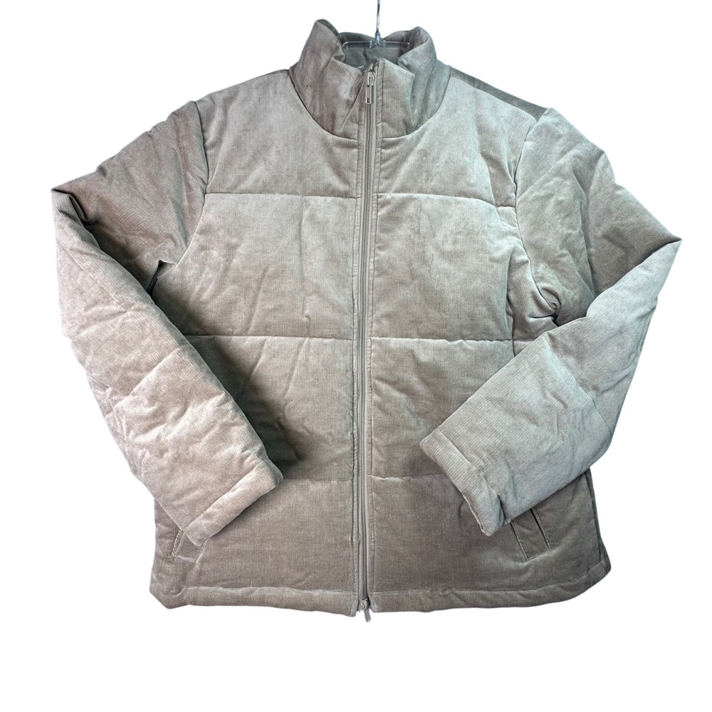 G by Giuliana Corduroy Puffer Jacket Neutral Quilted Zip Up XL Tan Taupe Cozy